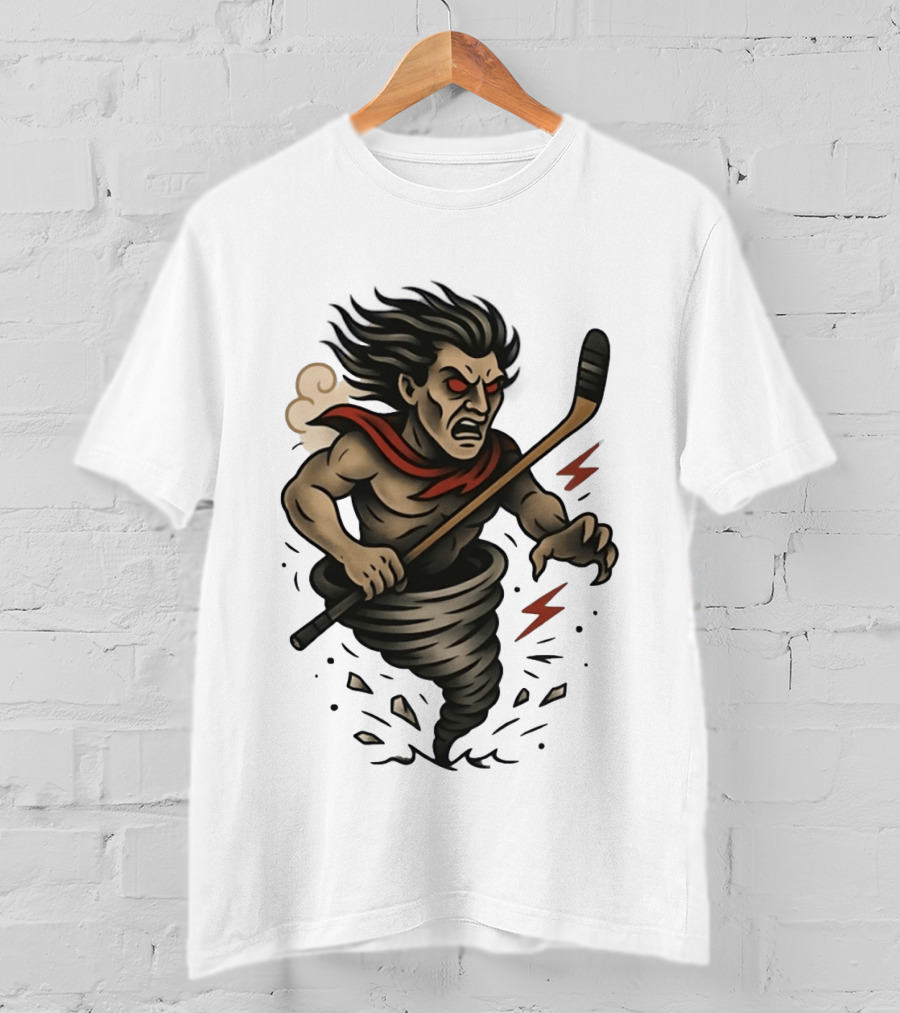 Tattooed Tornado Hockey Player Angry Sport Vector T-Shirt