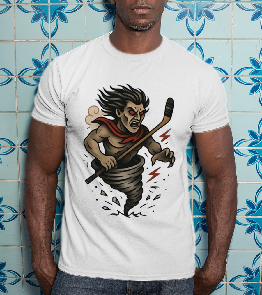 Tattooed Tornado Hockey Player Angry Sport Vector T-Shirt