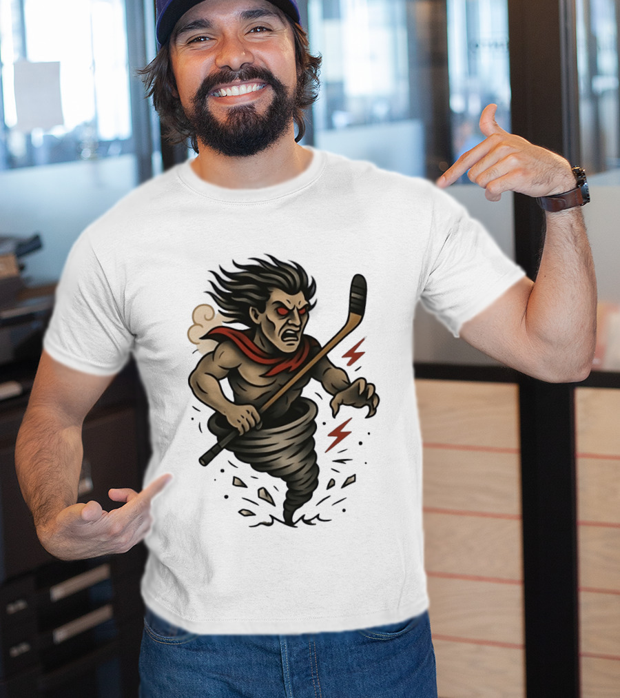 Tattooed Tornado Hockey Player Angry Sport Vector T-Shirt