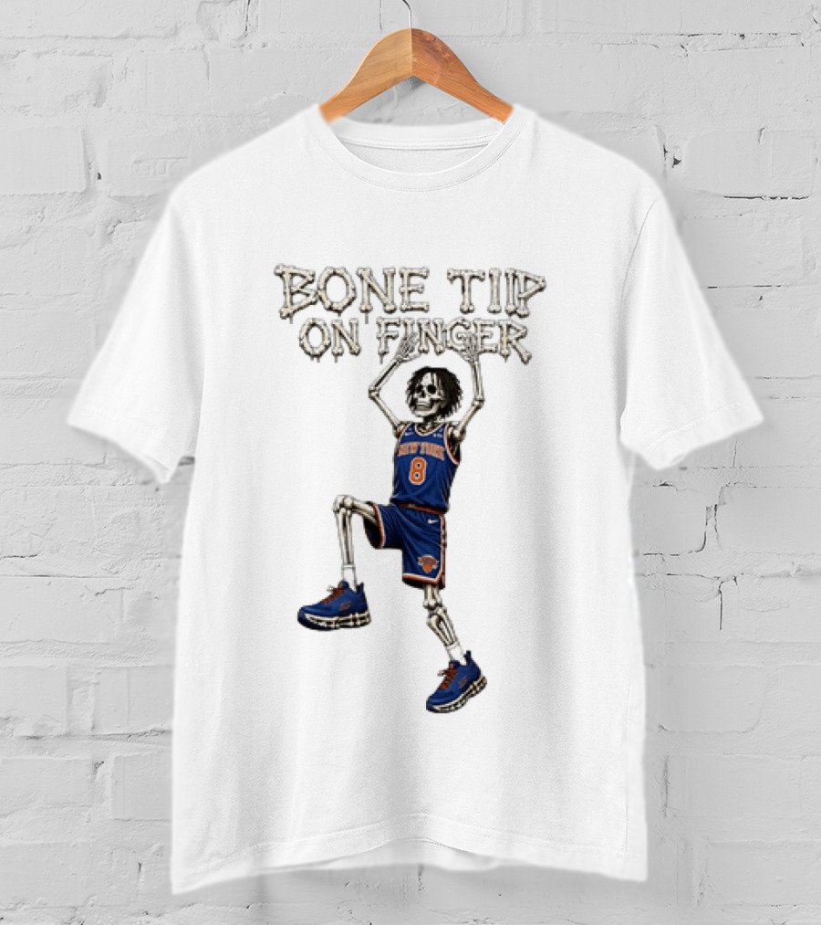 New York Knicks Bone Tip On Finger Skeleton Jersey Number 8 T-Shirt