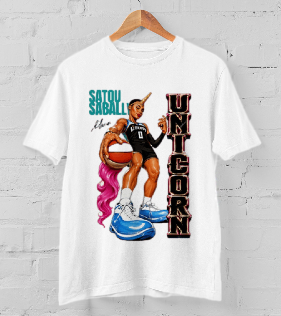 Satou Sabally New York Liberty Unicorn Basketball Player With Ball T-Shirt