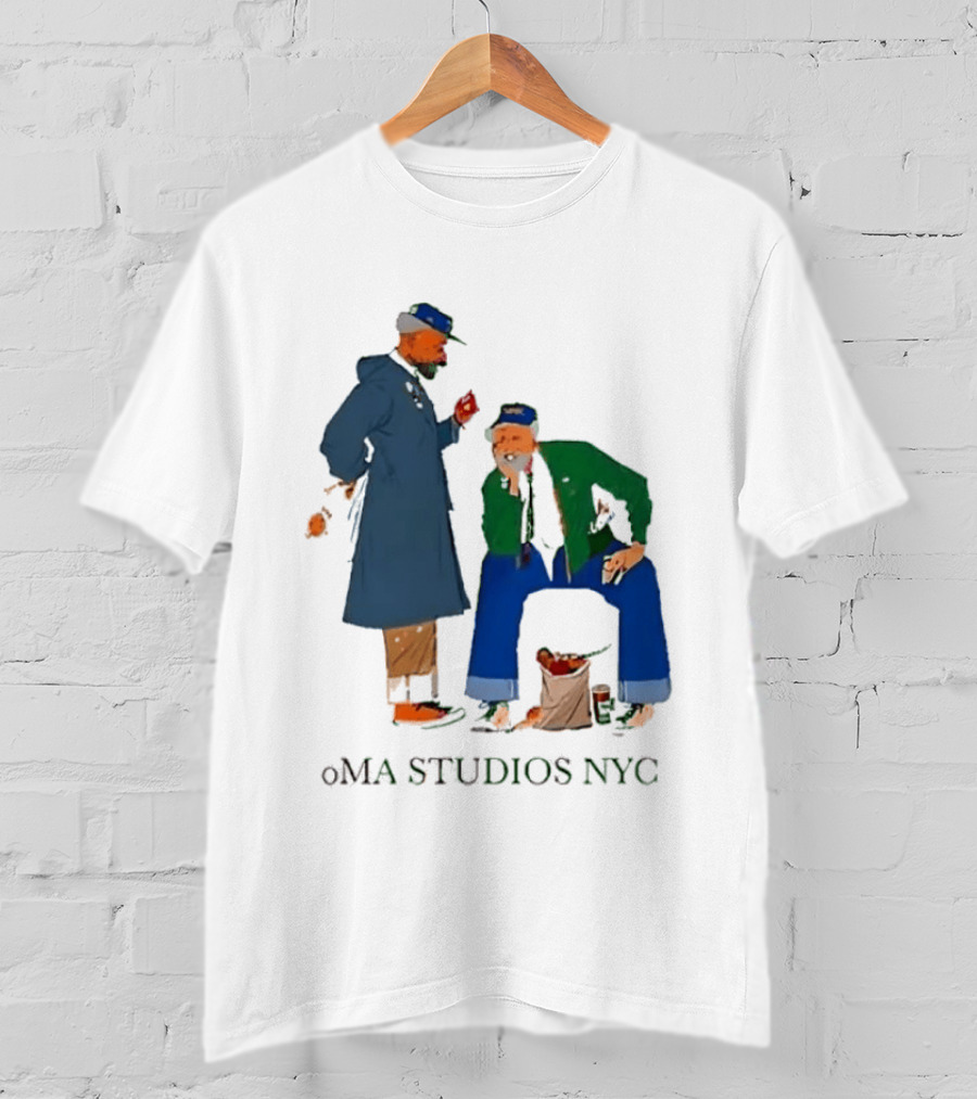 OMA Studios NYC Old Men Friends Talking Together In The Street Casual Street Scene T-Shirt