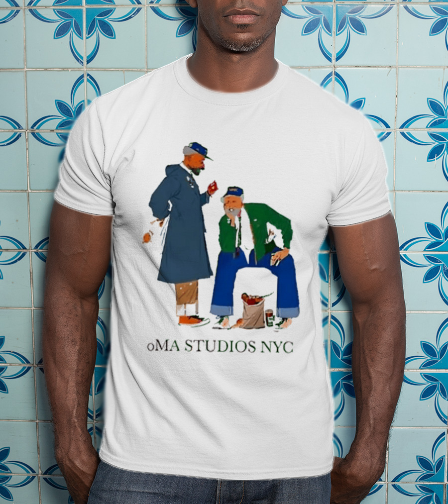OMA Studios NYC Old Men Friends Talking Together In The Street Casual Street Scene T-Shirt