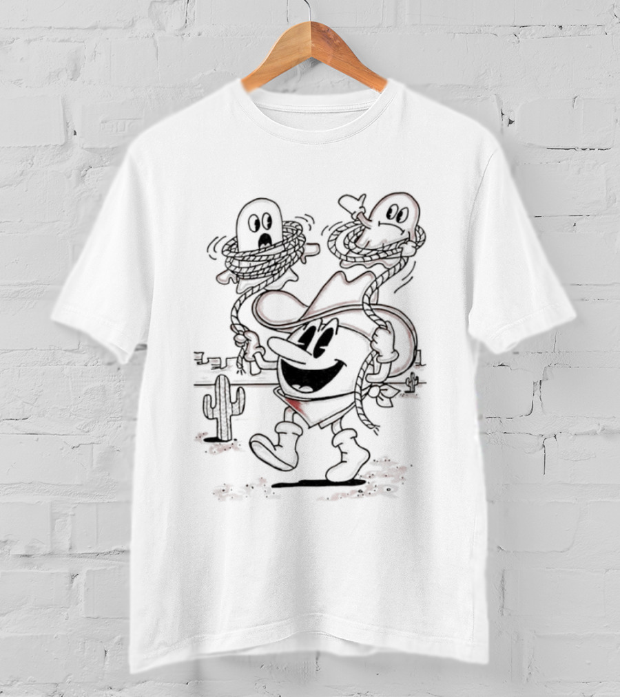 Pac Man Cowboy Lassoing Ghosts Western Adventure Retro Gaming T-Shirt