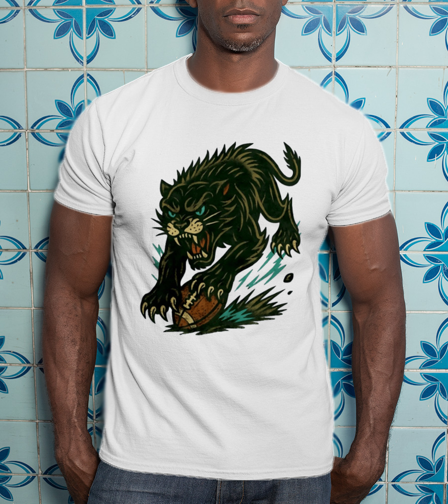 Panther Rushing Football Athletic Team Dynamic Action T-Shirt