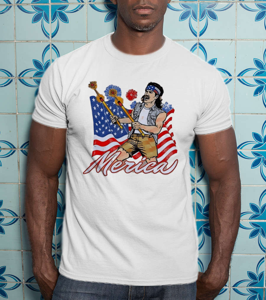 Patriotic Merica Man With Fireworks And American Flag T-Shirt