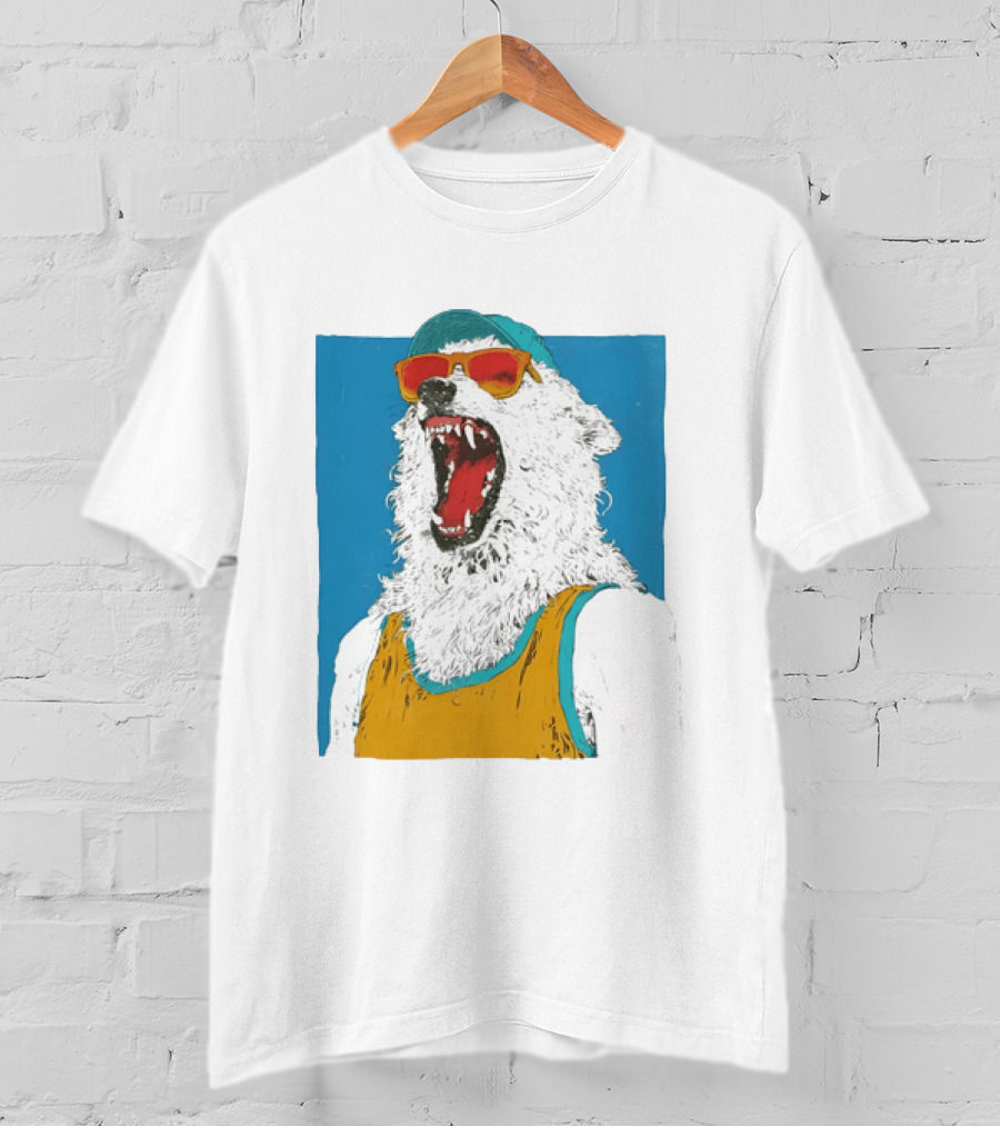 Polar Bear Wearing Sunglasses And Cap In Yellow Roaring T-Shirt
