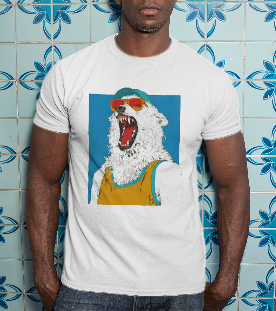 Polar Bear Wearing Sunglasses And Cap In Yellow Roaring T-Shirt
