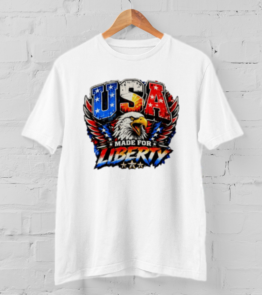 USA Eagle Made For Liberty Patriotic American Flag Stars T-Shirt
