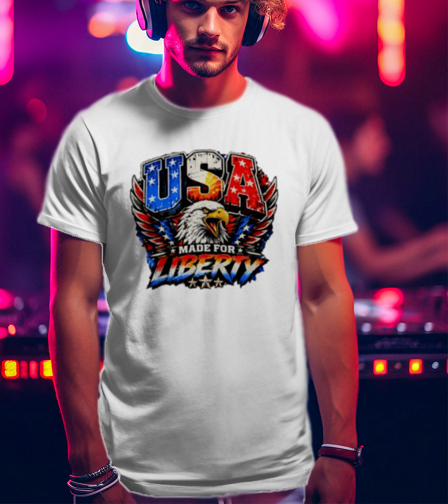 USA Eagle Made For Liberty Patriotic American Flag Stars T-Shirt