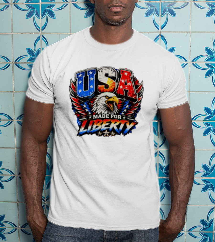 USA Eagle Made For Liberty Patriotic American Flag Stars T-Shirt