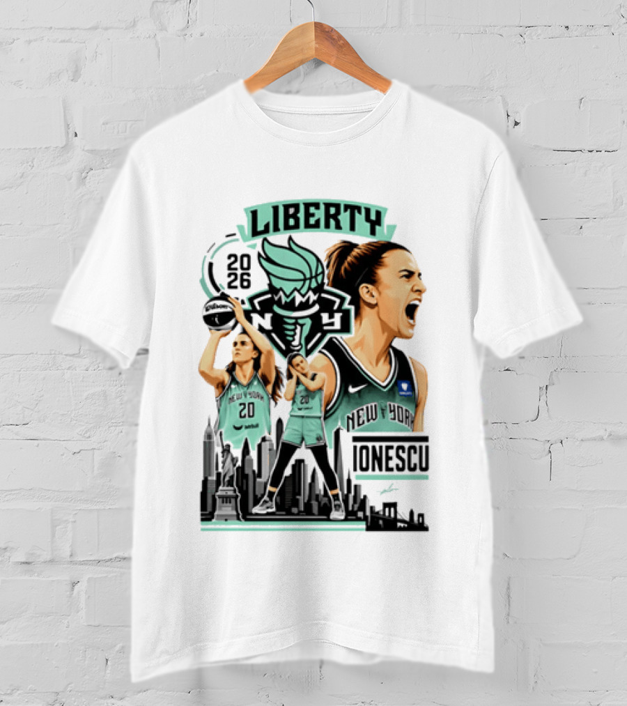 New York Liberty 2026 Sabrina Ionescu 20 Basketball Skyline T-Shirt