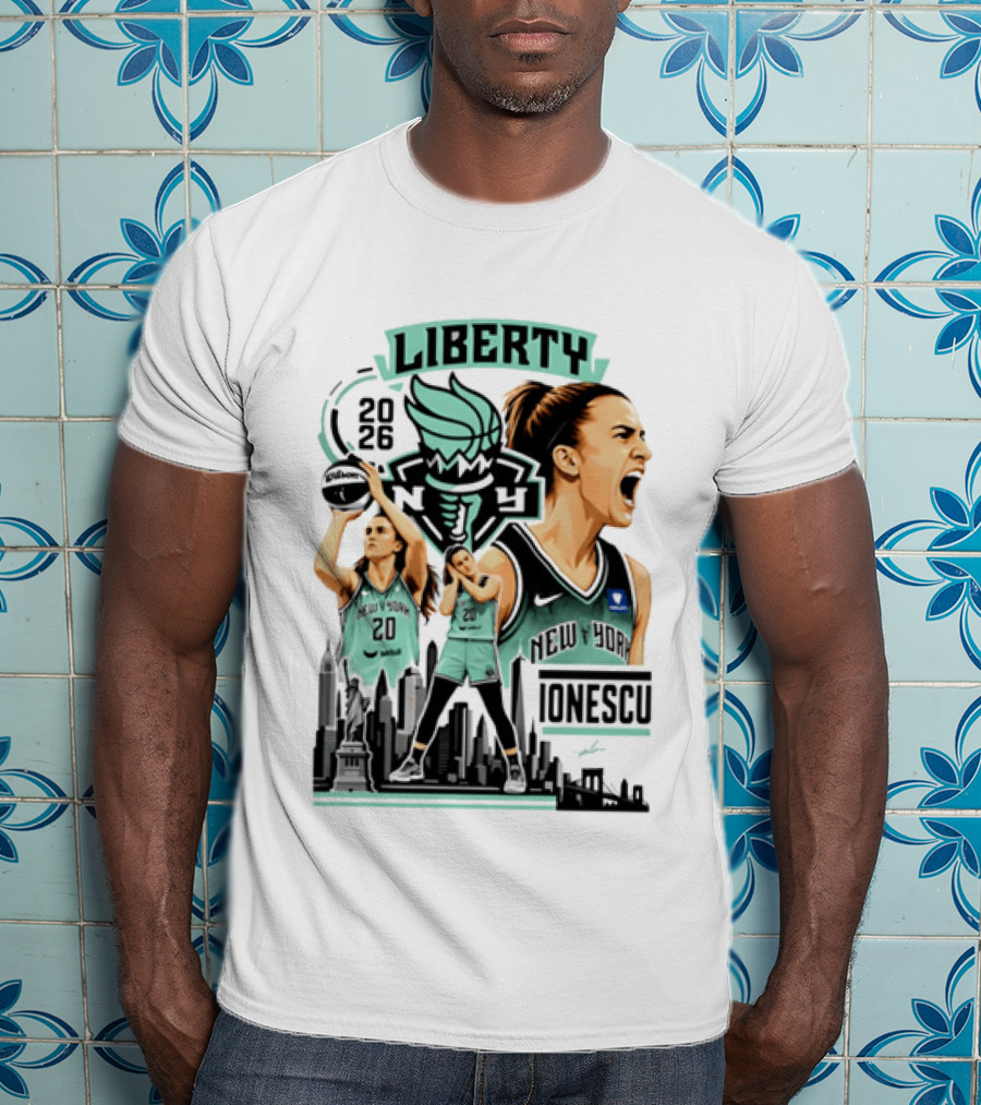 New York Liberty 2026 Sabrina Ionescu 20 Basketball Skyline T-Shirt