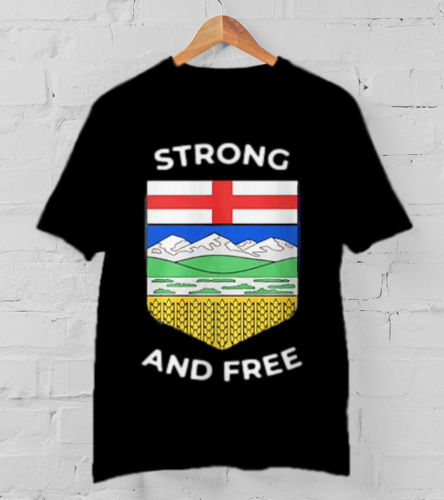Alberta Canada Map Flag Strong And Free Crest And Wheat Sheaves T-Shirt