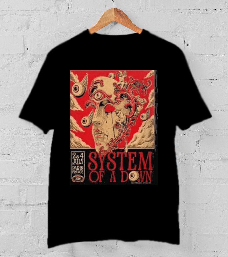 System Of A Down Paris France 2026 Surreal Art Eye Motif July 2 And 4 Concert Stade De France T-Shirt