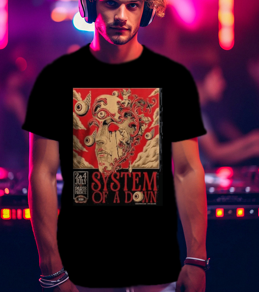 System Of A Down Paris France 2026 Surreal Art Eye Motif July 2 And 4 Concert Stade De France T-Shirt