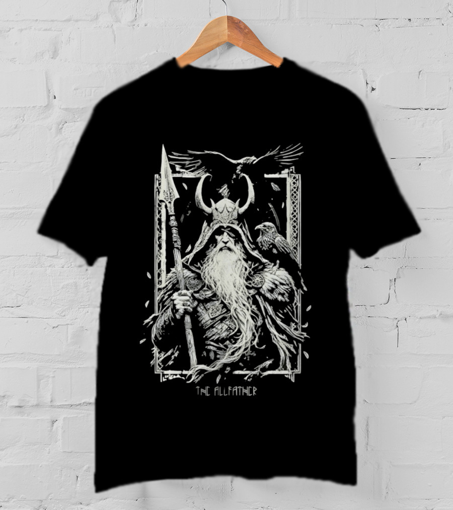 The Allfather Viking Norse Mythology Odin Ravens Spear Nordic Warrior Helm T-Shirt