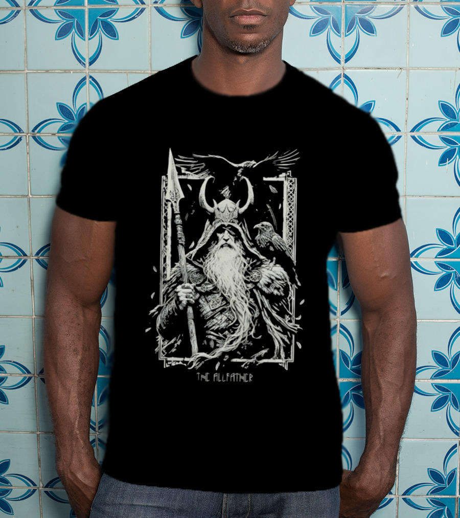 The Allfather Viking Norse Mythology Odin Ravens Spear Nordic Warrior Helm T-Shirt
