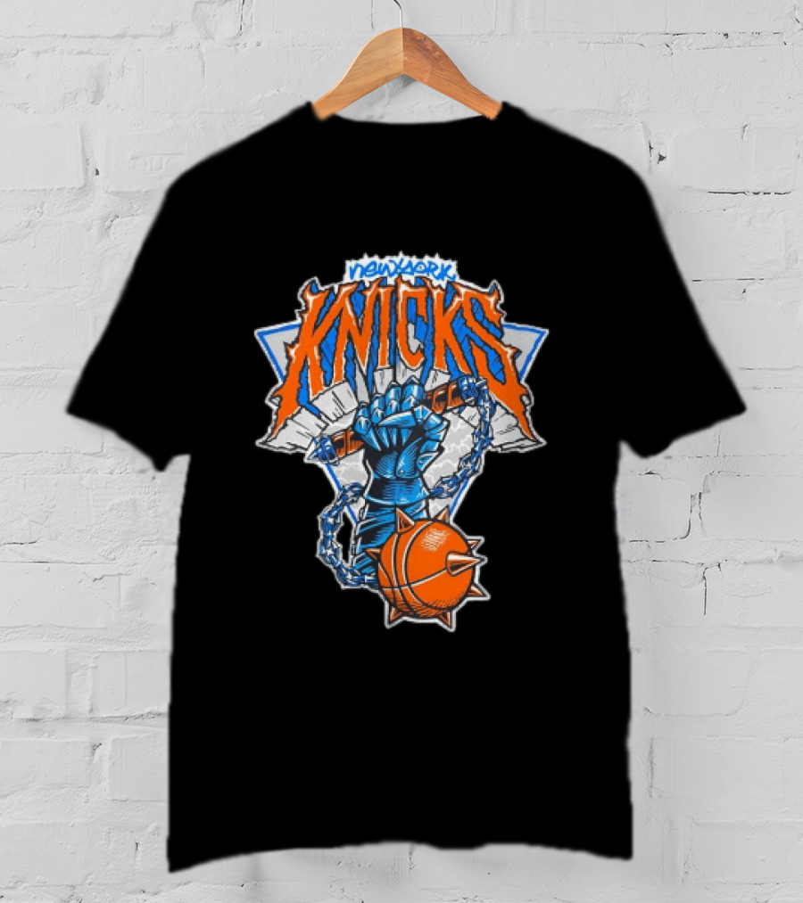 New York Knicks Fist Spiked Basketball Mace Burst Through Concrete T-Shirt