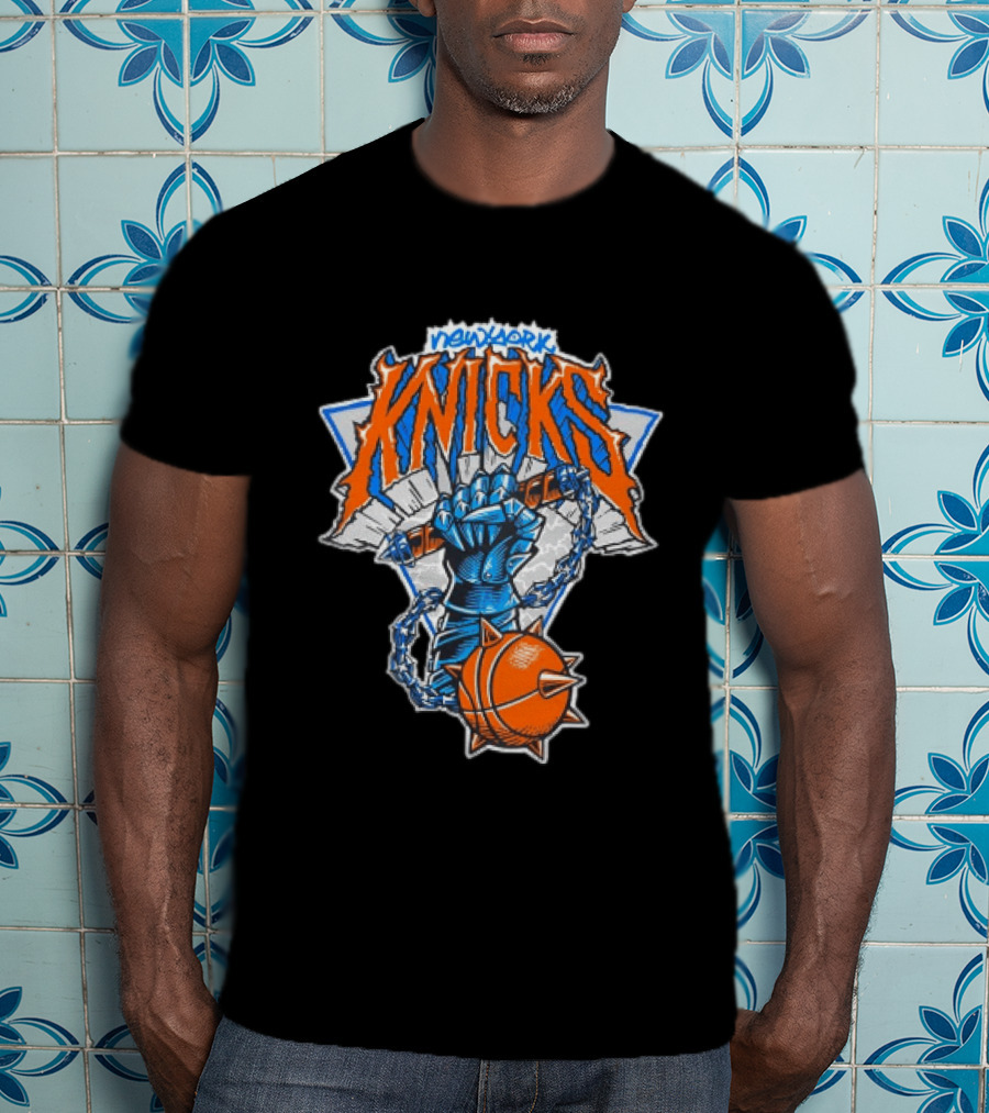 New York Knicks Fist Spiked Basketball Mace Burst Through Concrete T-Shirt