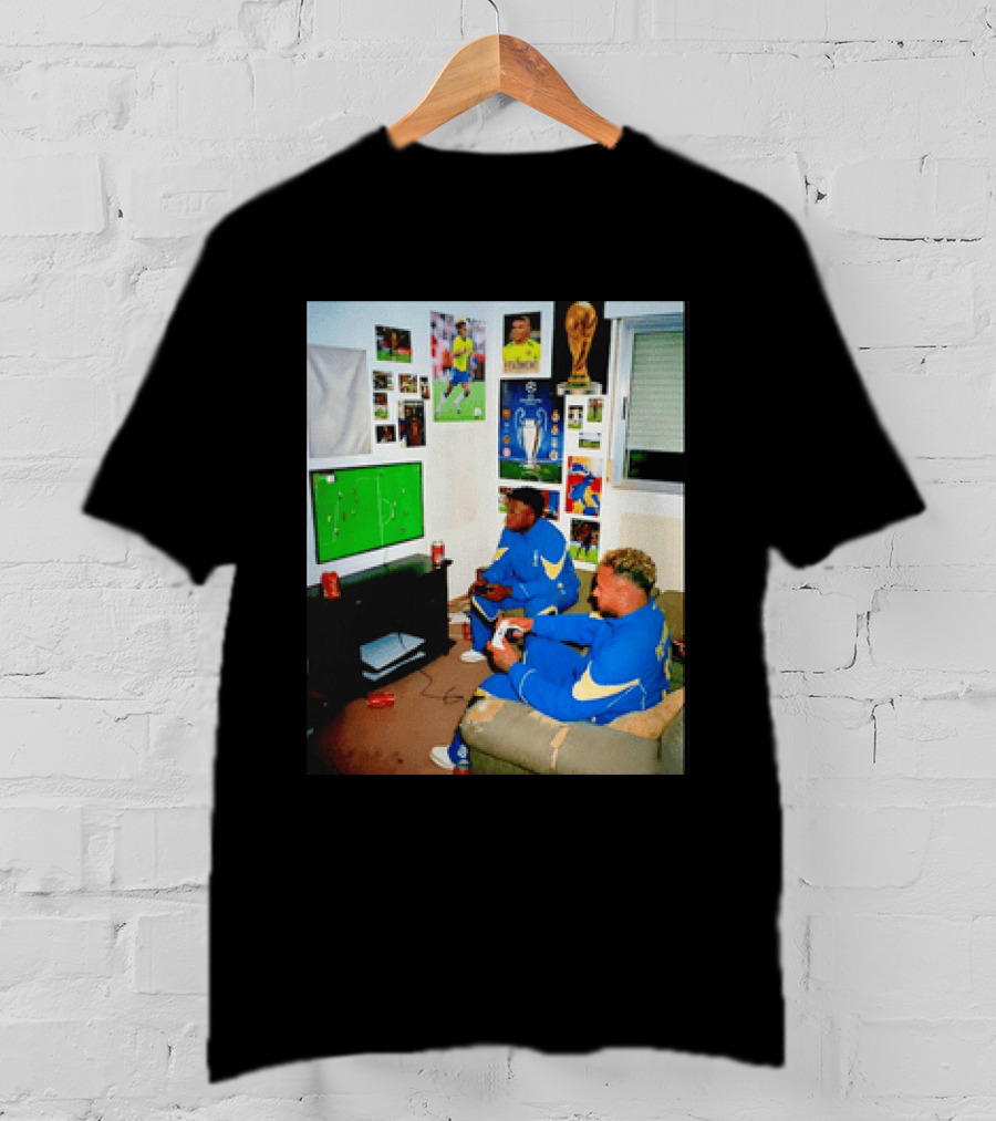 Brazil National Team Neymar Vinícius Júnior Playing Video Games Football S T-Shirt