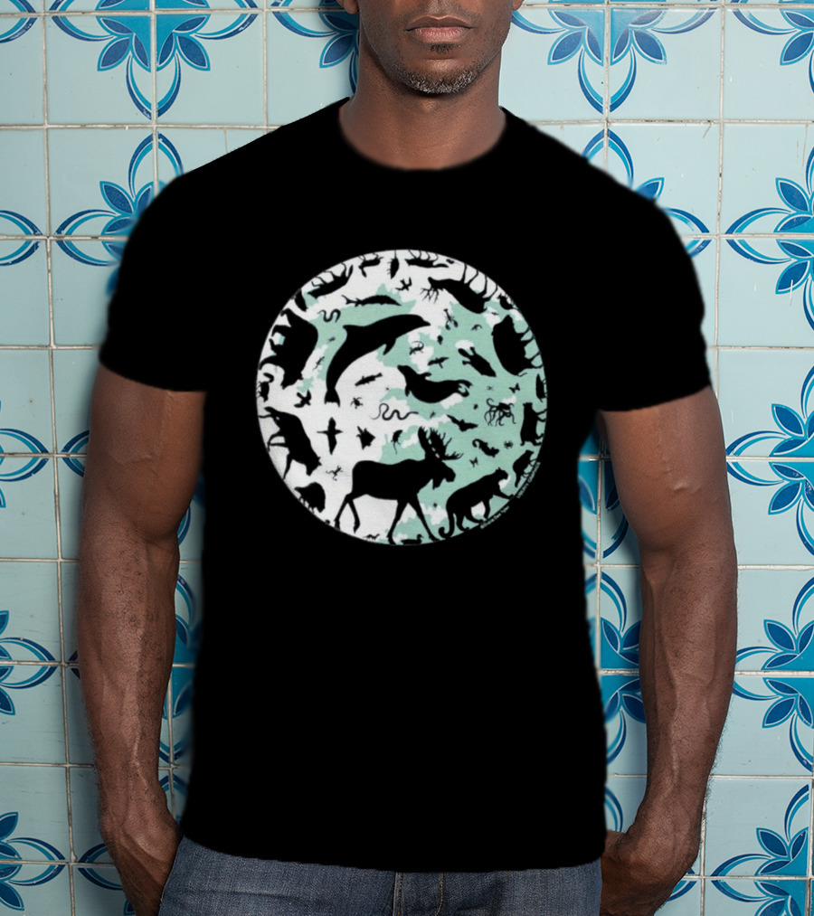 Night Animals Silhouette Circle Adult Navy 2026 T-Shirt