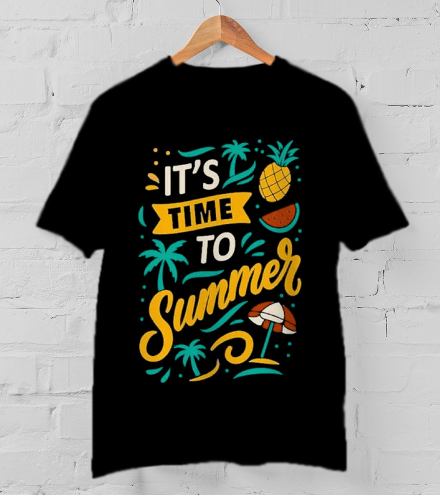 It's Time To Summer With Pineapple Watermelon Beach Umbrella T-Shirt
