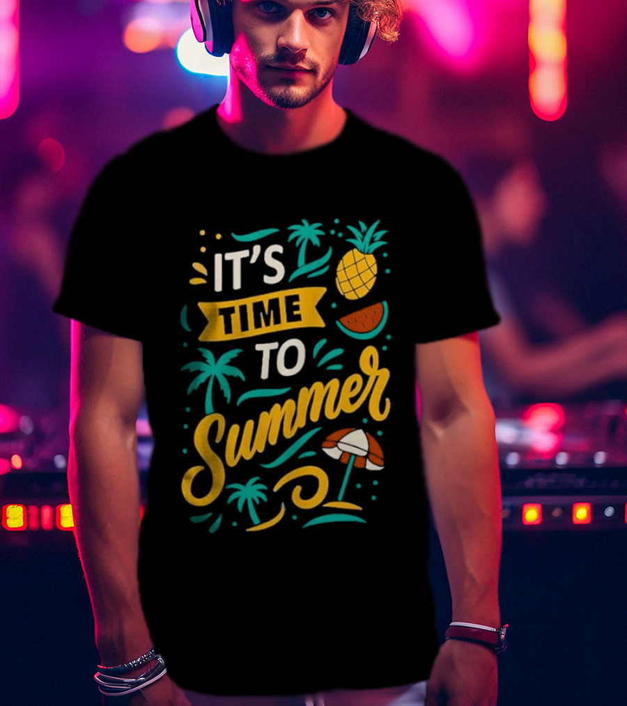 It's Time To Summer With Pineapple Watermelon Beach Umbrella T-Shirt