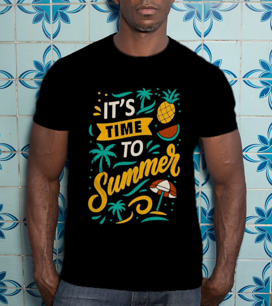 It's Time To Summer With Pineapple Watermelon Beach Umbrella T-Shirt