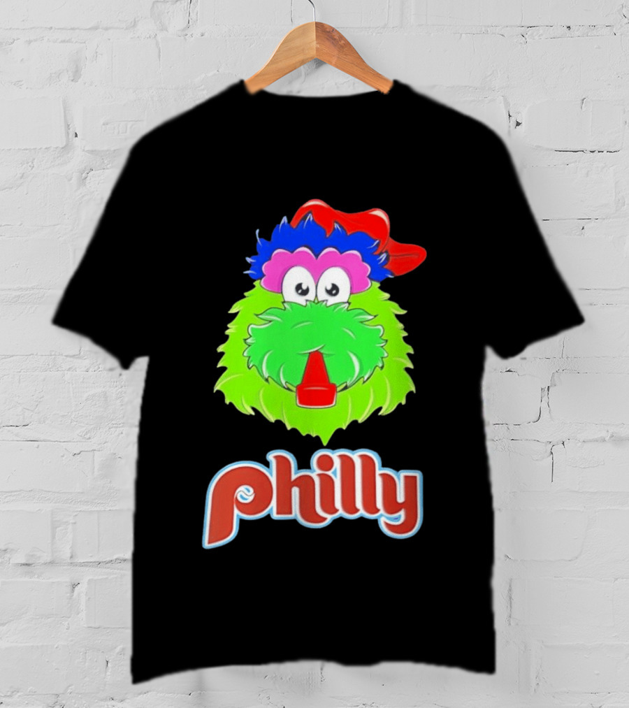 Philly Fanatics Whistle Philly Green Furry Mascot Red Hat T-Shirt