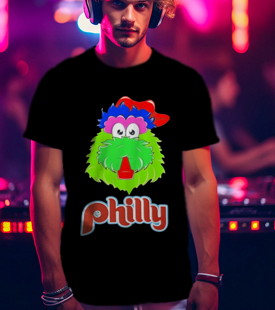 Philly Fanatics Whistle Philly Green Furry Mascot Red Hat T-Shirt