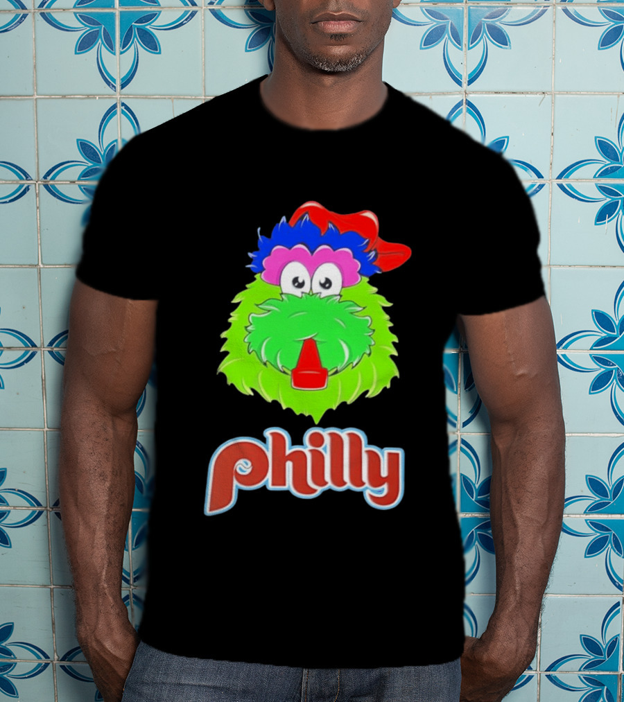 Philly Fanatics Whistle Philly Green Furry Mascot Red Hat T-Shirt