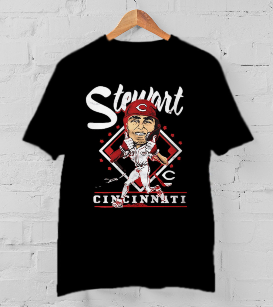 Cincinnati Reds Sal Stewart Baseball Caricature T-Shirt