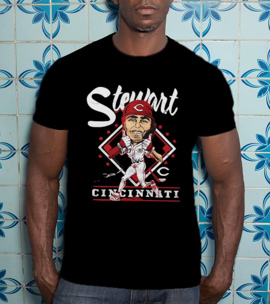 Cincinnati Reds Sal Stewart Baseball Caricature T-Shirt