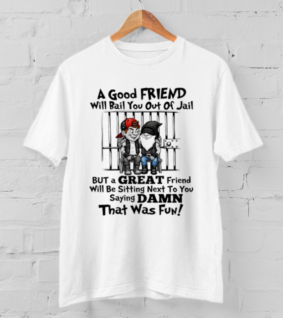A Good Friend Will Bail You Out Of Jail But A Great Friend Will Be Sitting Next To You Saying Damn That Was Fun T-Shirt