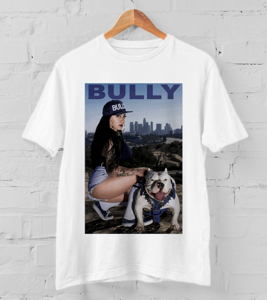 Bully Lifestyle Woman Squatting With Dog Cityscape T-Shirt