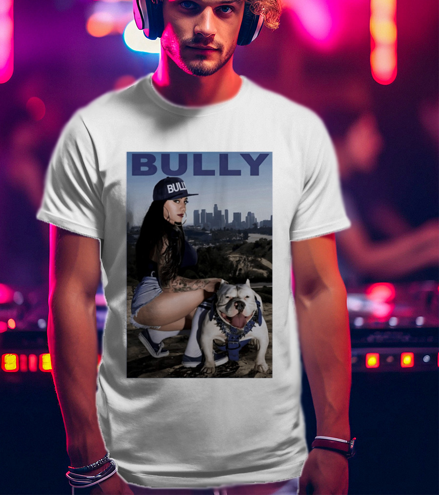 Bully Lifestyle Woman Squatting With Dog Cityscape T-Shirt