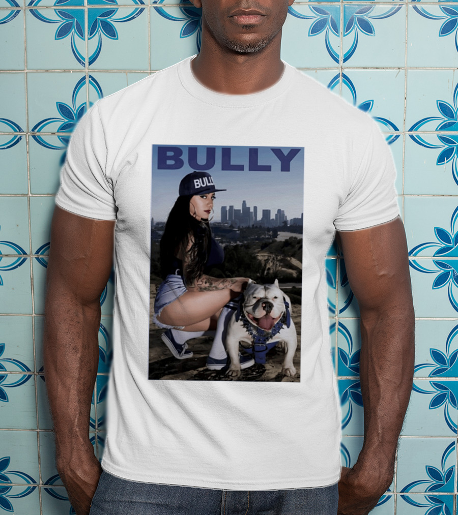 Bully Lifestyle Woman Squatting With Dog Cityscape T-Shirt