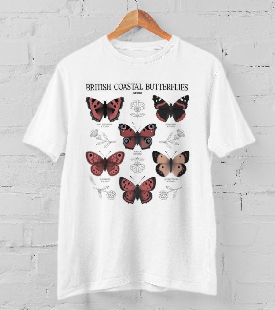 British Coastal Butterflies Species Identification Nature Motifs T-Shirt