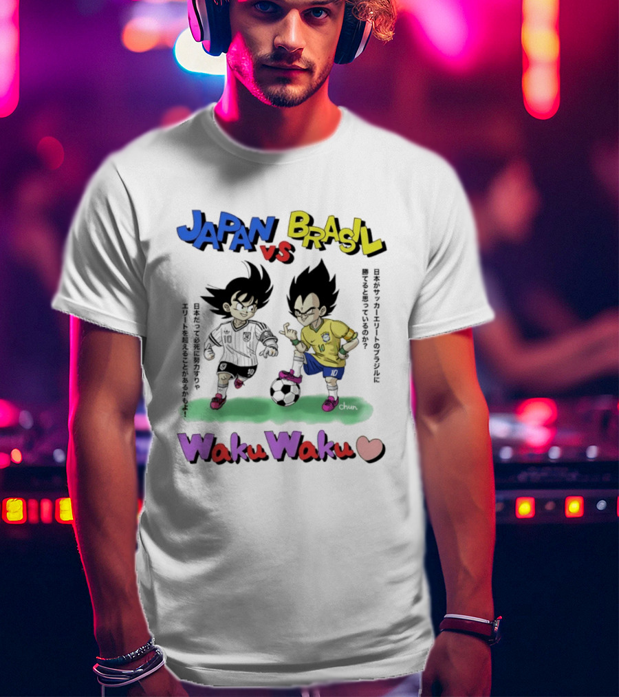 Japan Vs Brasil Goku Vegeta National Teams Waku Waku Soccer Match T-Shirt