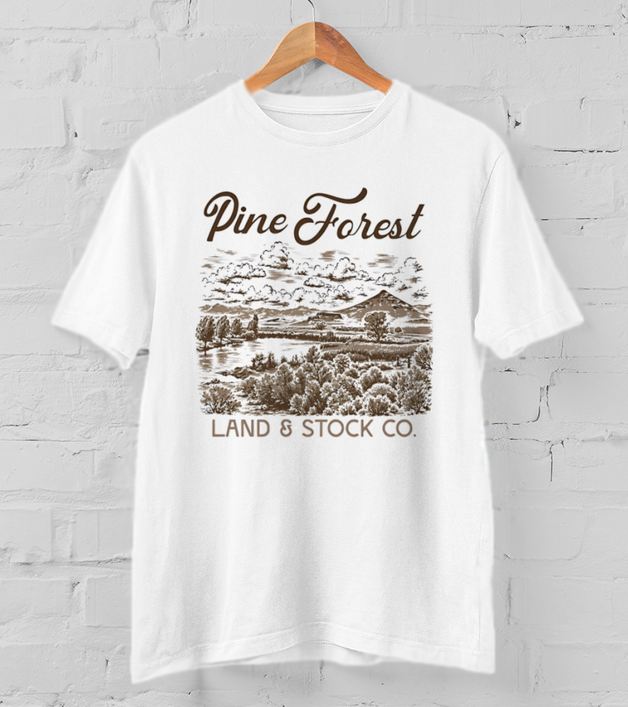 Pine Forest Land And Stock Co Mountain Lake Landscape T-Shirt