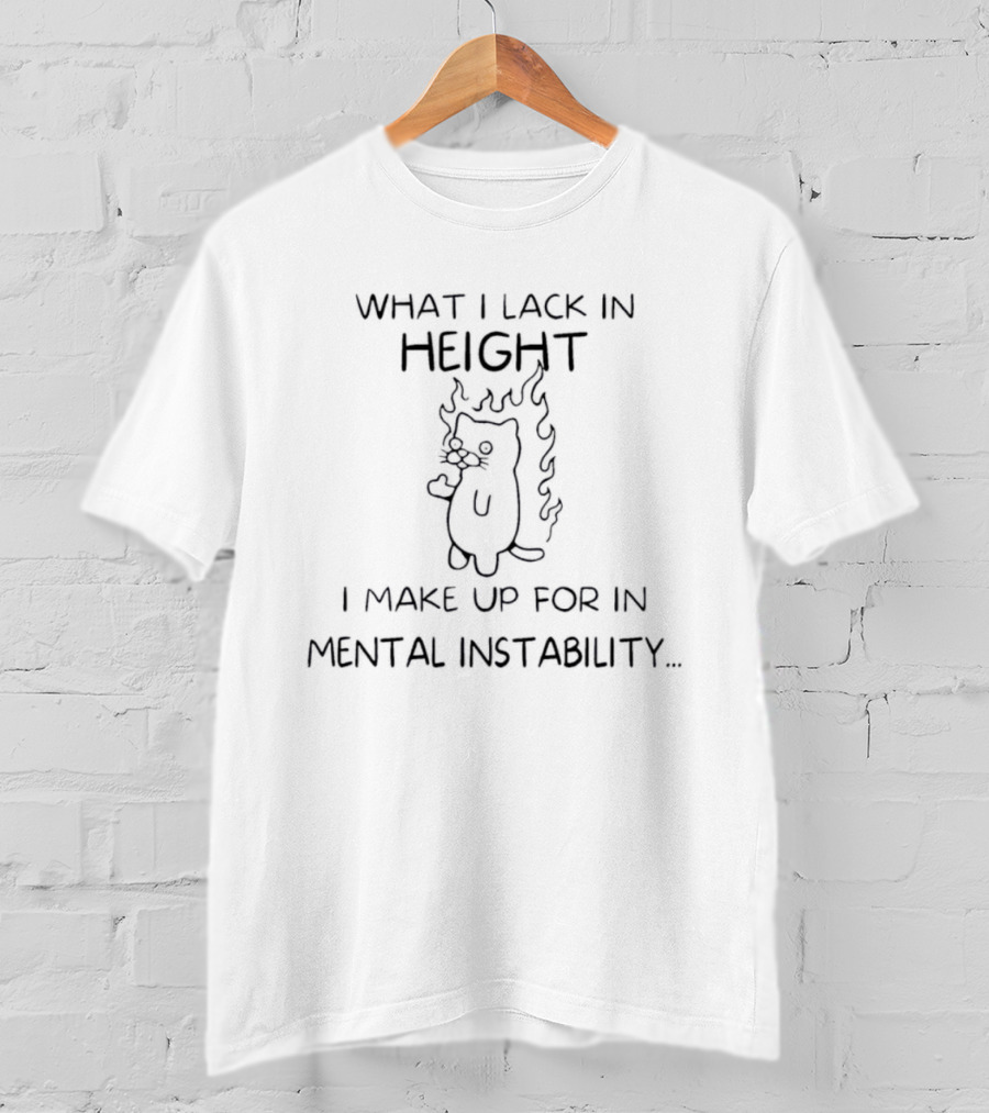 What I Lack In Height I Make Up For In Mental Instability Cat With Flames T-Shirt