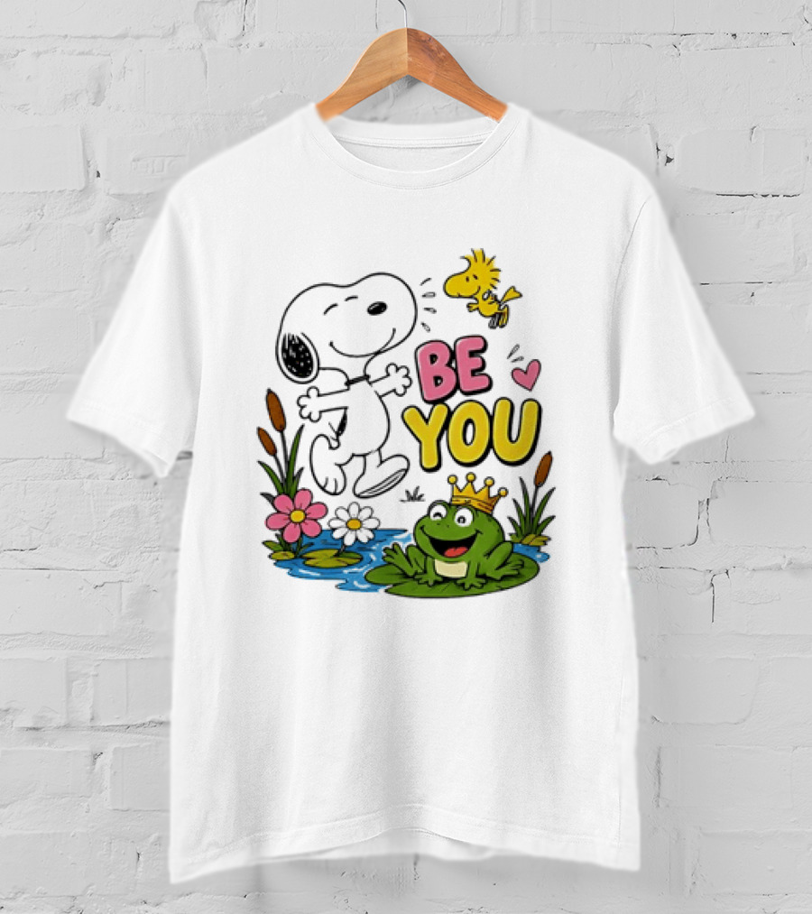 Snoopy And Woodstock Be You Frog Watercolor Flowers T-Shirt