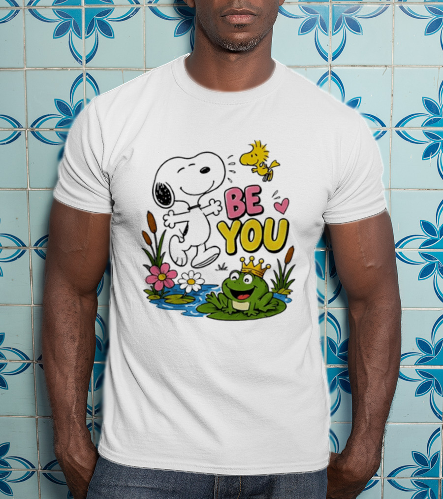 Snoopy And Woodstock Be You Frog Watercolor Flowers T-Shirt