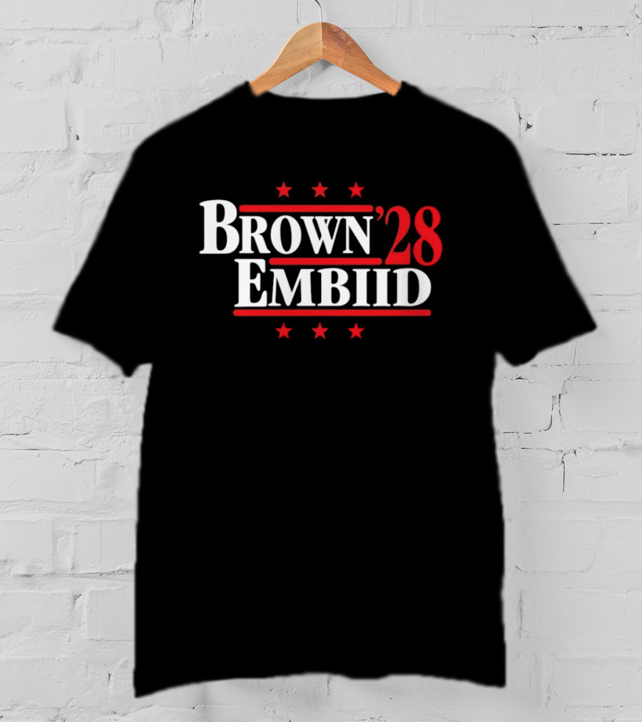 Brown Embiid 28 Philadelphia 76ers Seven Stars T-Shirt