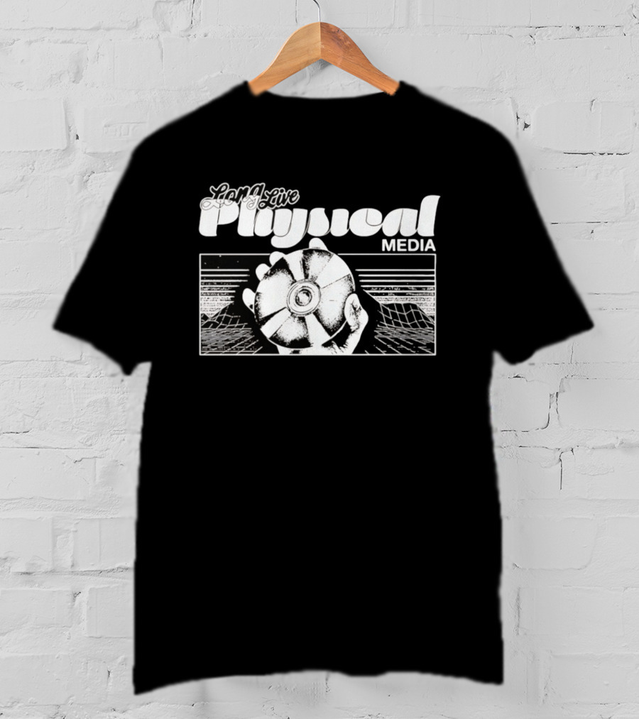Long Live Physical Media Hand Holding Compact Disc T-Shirt
