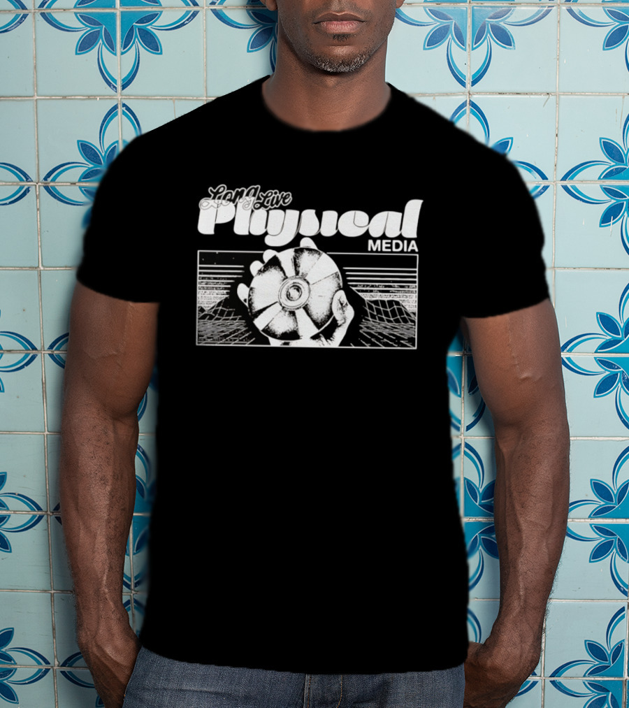 Long Live Physical Media Hand Holding Compact Disc T-Shirt