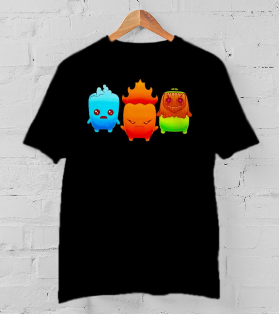 Water Fire And Earth Elemental Creatures Fireboy And Watergirl Cute Characters T-Shirt