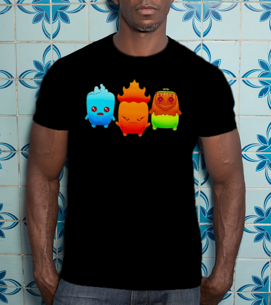 Water Fire And Earth Elemental Creatures Fireboy And Watergirl Cute Characters T-Shirt