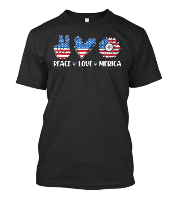 Peace Love Merica American Flag Symbol 4th Of July 2026 T-Shirt